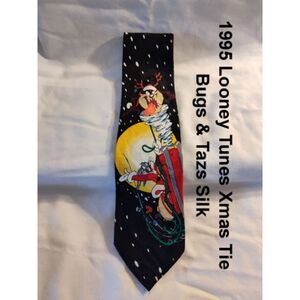 1995 Looney Tunes Mania silk Taz Bugs Xmas tie